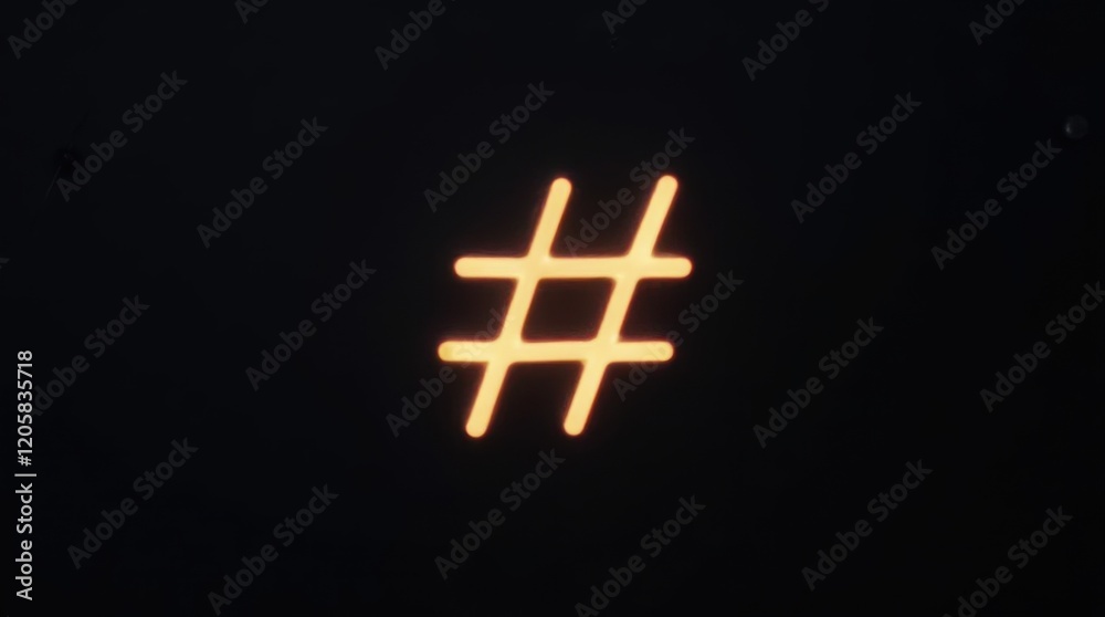 Fototapeta premium Glowing Hashtag on Black Surface