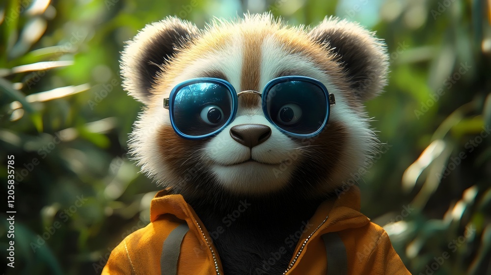 Fototapeta premium A cartoon bear wearing sunglasses and a yellow jacket