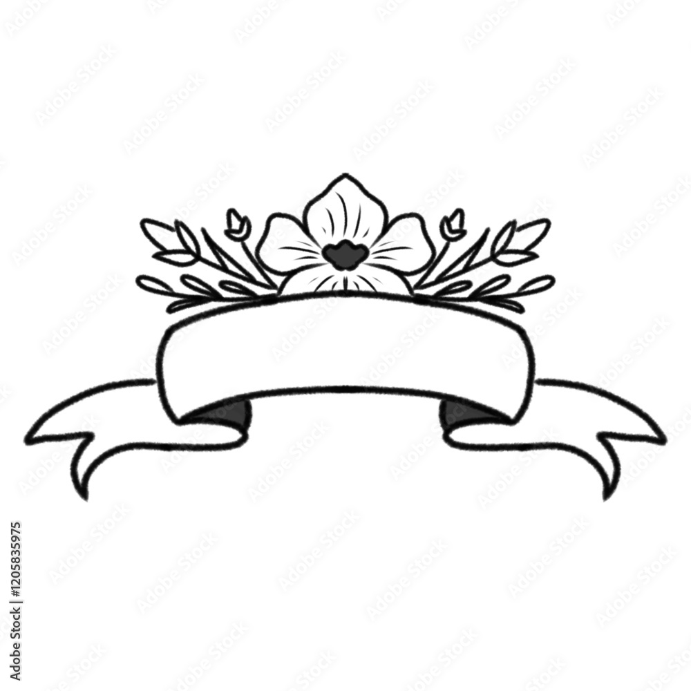 Floral Graphic With Banner for Text With Decorative Spring Blooms Floral Graphic With Banner for Text With Decorative Spring Blooms