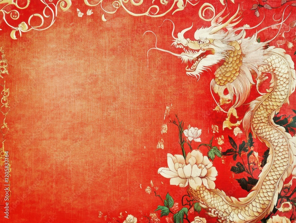Fototapeta premium A red background with a dragon on it