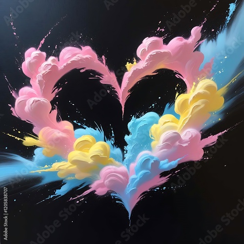 Whimsical Abstract Heart on Black Background with Colored Powdered Paint photo