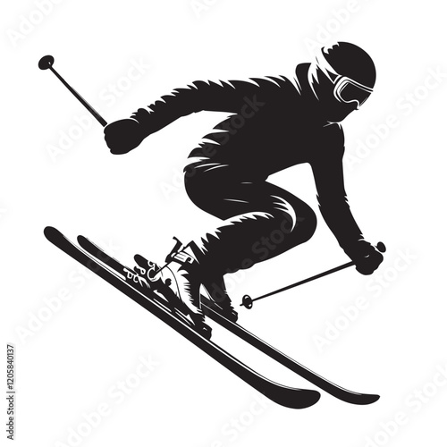 black silhouette of a skier in action