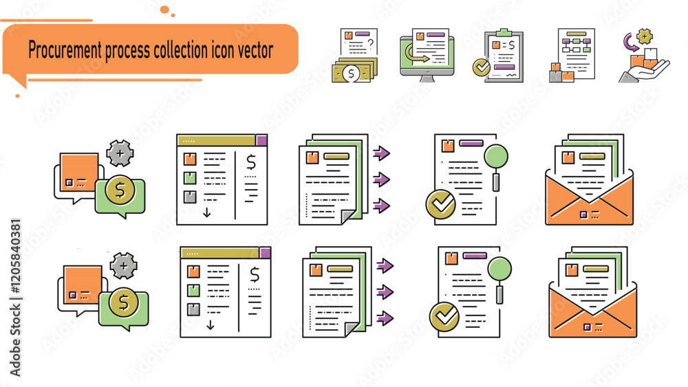 Procurement process collection icon vector Procurement process collection icon vector