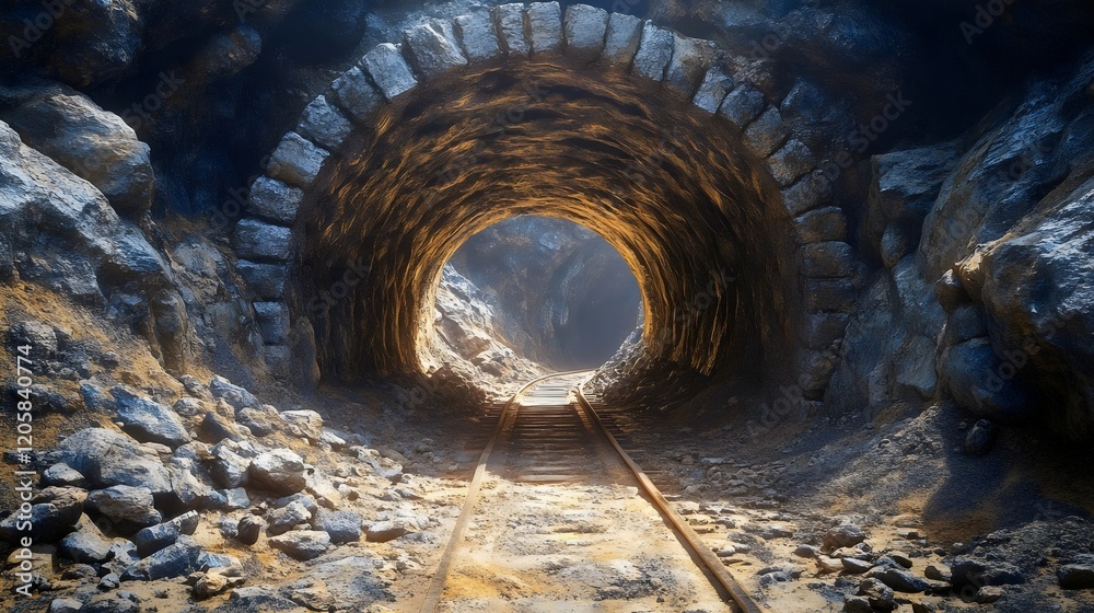 Fototapeta premium A tunnel with a train track in the middle