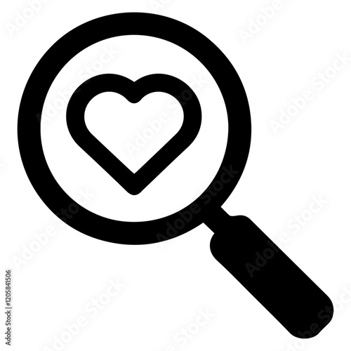 Magnifying glass with heart inside vector icon.