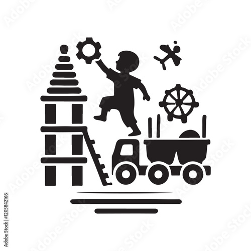 Black Color Children's Play silhouette design Vector Illustration, Solid White Background (6).eps