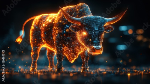 A symbolic bull glowing in a breached digital environment 