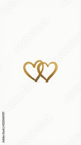 Interlocked Gold Foil Hearts on White Background