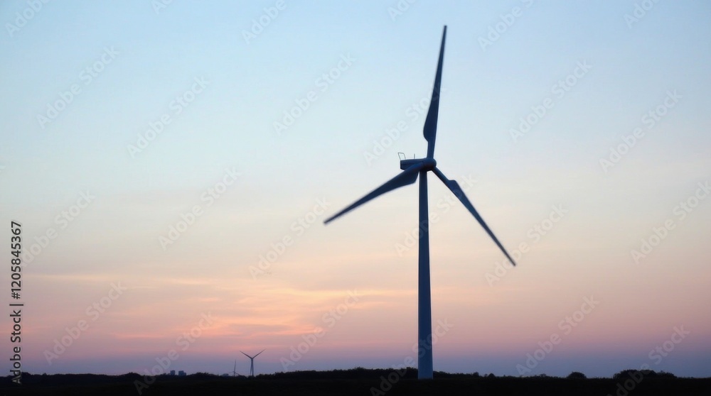 Wind Turbine Silhouette Against Pastel Sky Wind Turbine Silhouette Against Pastel Sky
