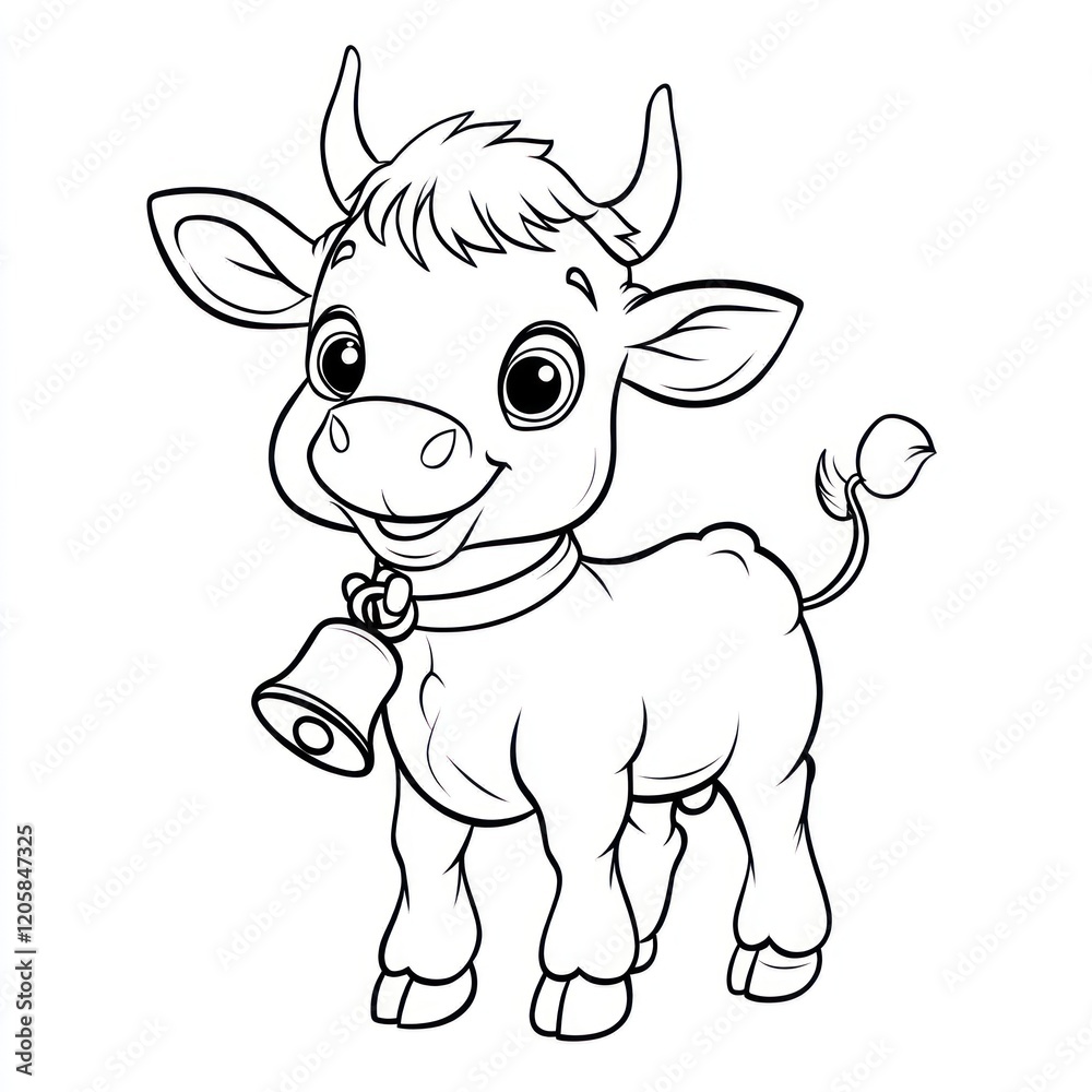 Happy calf, farm animal, pasture background, coloring page (1) Happy calf, farm animal, pasture background, coloring page (1)
