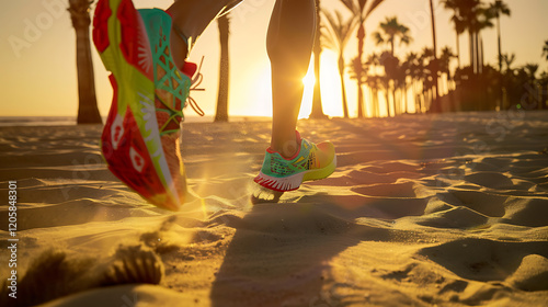 Running on the beach at sunset photo