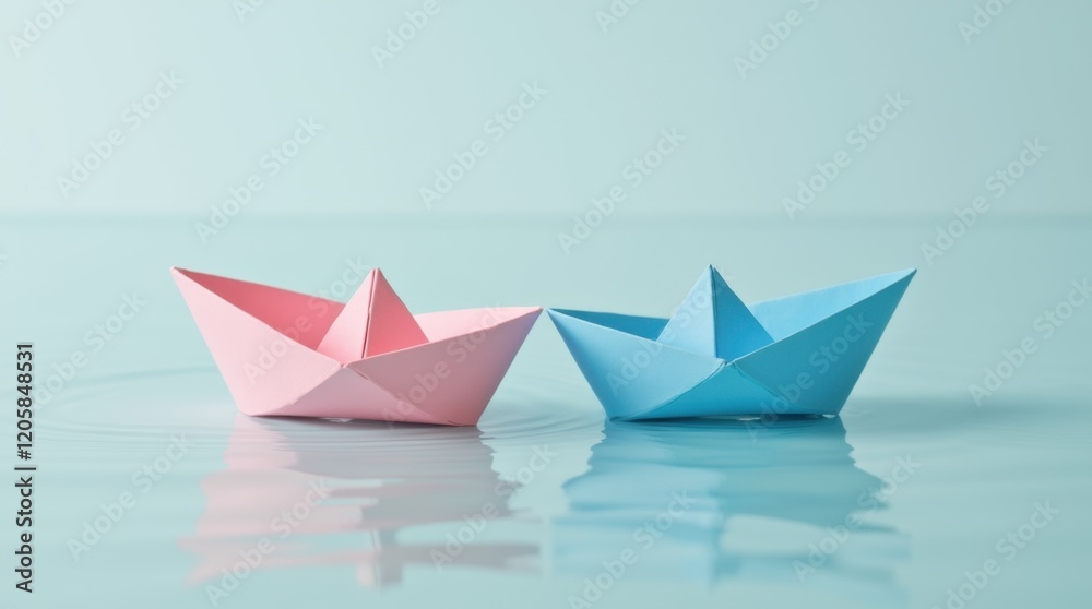 Two Minimalist Paper Boats on Calm Water Two Minimalist Paper Boats on Calm Water