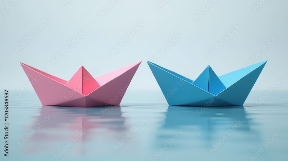 Two Minimalist Paper Boats on Calm Water Two Minimalist Paper Boats on Calm Water