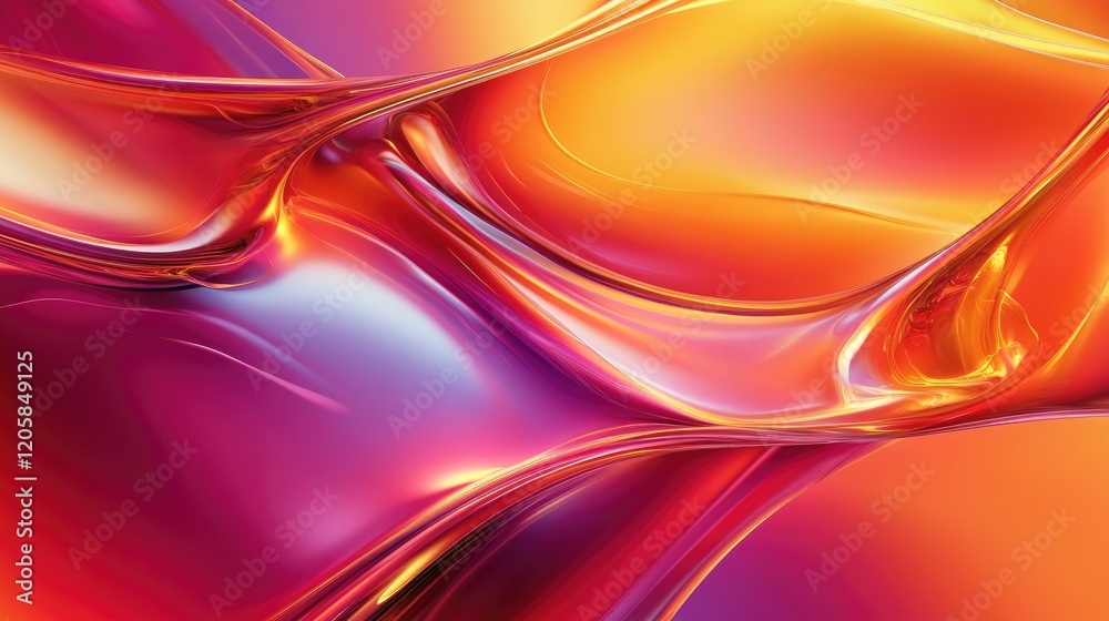 Naklejka premium Abstract vibrant liquid swirls, pink, orange, and yellow gradient.