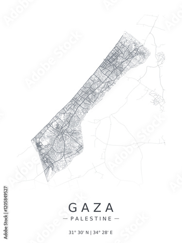 Gaza Strip minimalist map with highways and streets. Printable map for decoration	