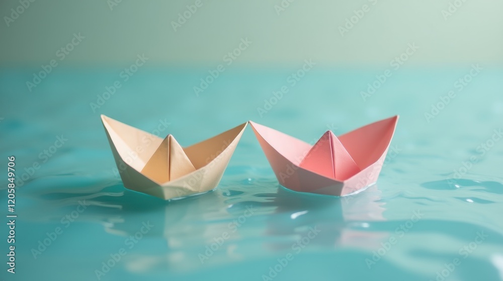 Two Pastel Paper Boats on Calm Water