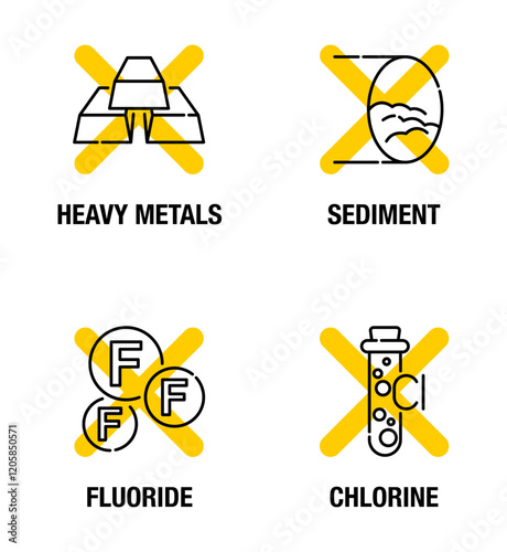 Water filter protective properties linear icons set 