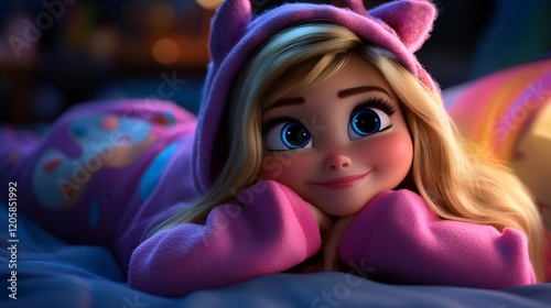 Adorable 3D Render of a Girl in Pink Pajamas