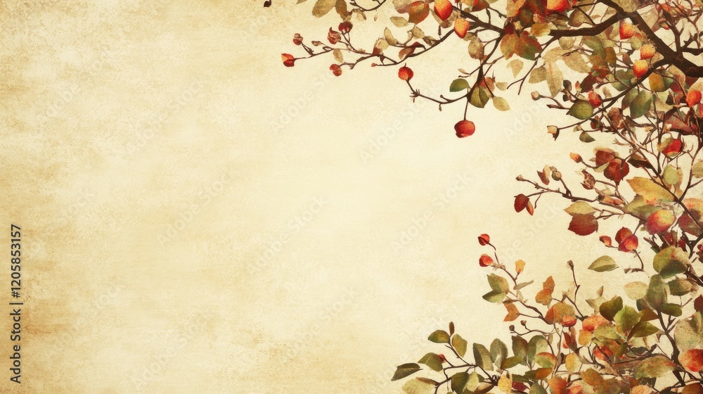 Autumn branches, parchment background, fall design, invitation Autumn branches, parchment background, fall design, invitation