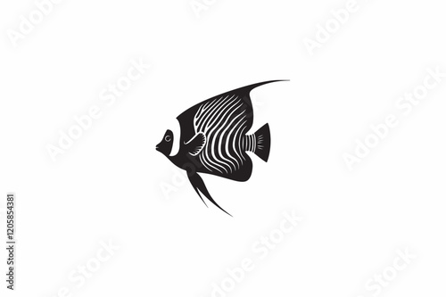A Emperor Angelfish vector silhouette black and white image..eps
