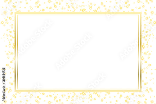 Gold rectangle frame with golden glitter dust particles. Spark glitter dust border design. Luxury mockup from shiny stars and sparks. Modern template for invitation, postcard, card design elements PNG