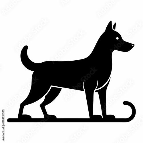 Dog Sled Black Silhouette Vector on White Background