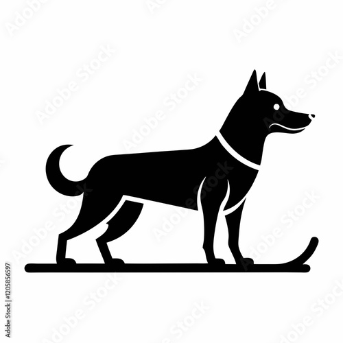 Dog Sled Black Silhouette Vector on White Background