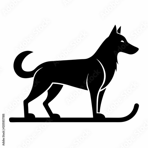 Dog Sled Black Silhouette Vector on White Background