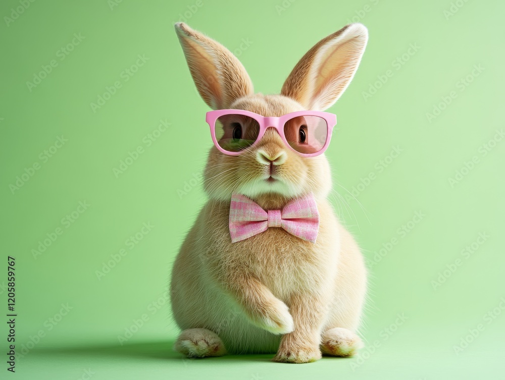 Fototapeta premium Trendy Bunny with Pink Sunglasses and Bowtie