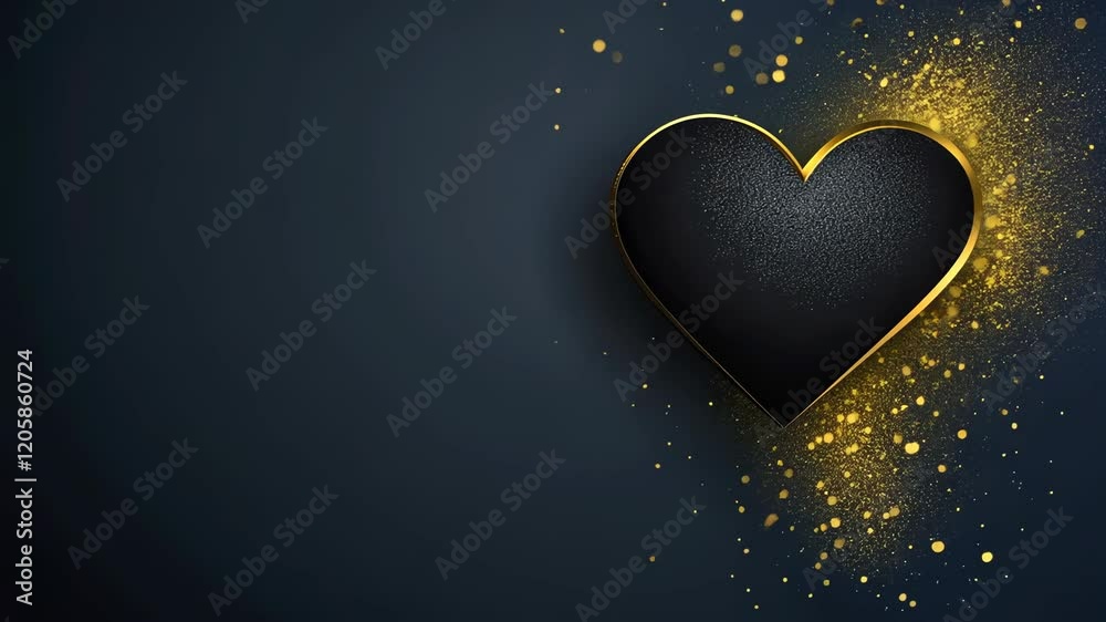 Elegant black heart with golden splashes against a dark background
