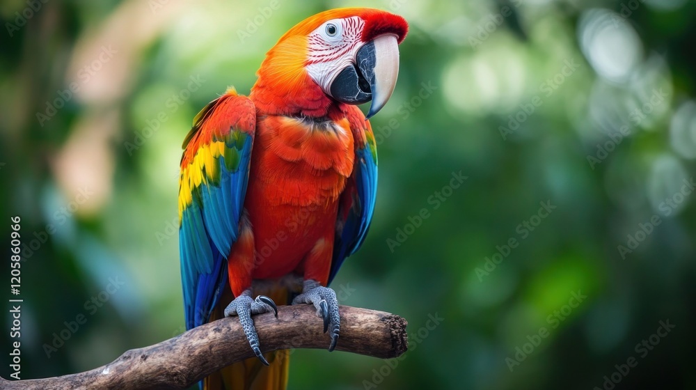 Colorful Scarlet Macaw perched on a branch. Colorful Scarlet Macaw perched on a branch.