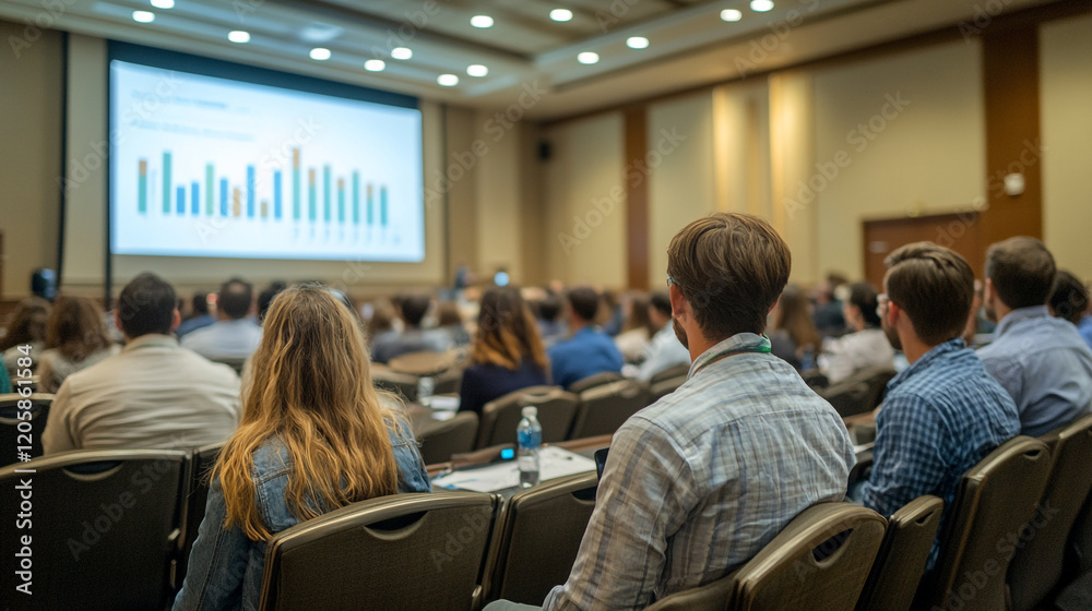 Attendees engaged in a conference presentation about data analysis trends Attendees engaged in a conference presentation about data analysis trends