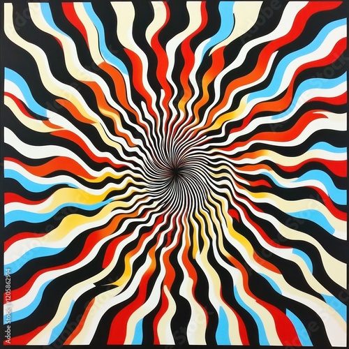 Abstract swirling vortex art print, vibrant colors, black background, wall decor