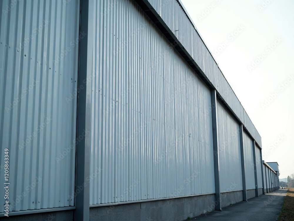 Fototapeta premium Industrial Gray & White Corrugated Metal Wall Perspective