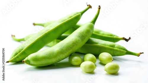 Fresh Broad Beans, Pods, White Background, High Definition