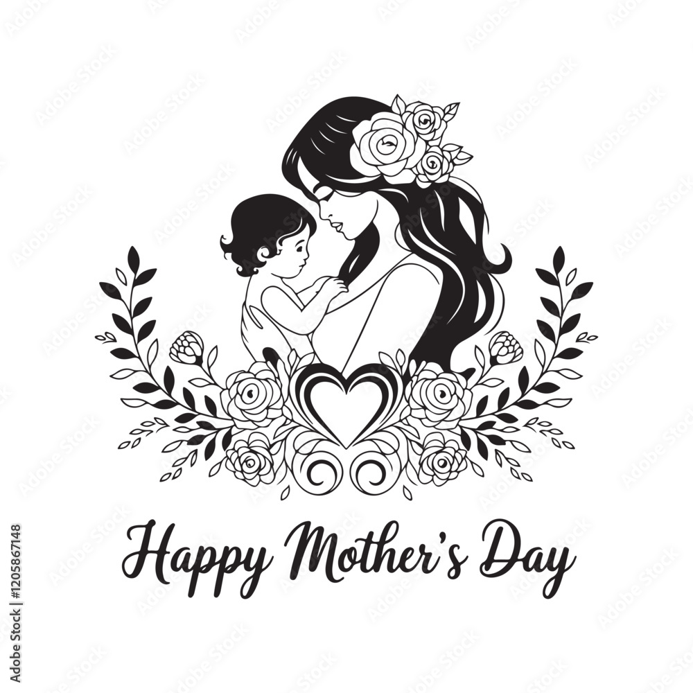 Fototapeta premium Happy Mother's Day minimalist vector art, with flowers Vector Illustration