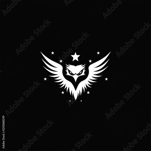 Majestic eagle emblem, star-winged, dark background; ideal for team, nation, or power symbols photo