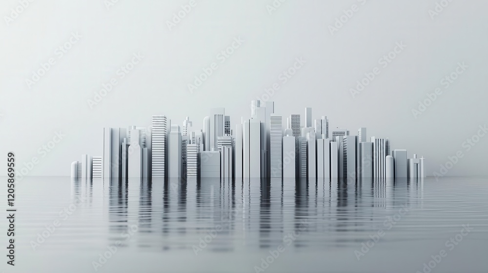Highrise buildings surrounded by reinforced barriers against sea surges, futuristic defense, Climate Physical Risk, Urban flood protection