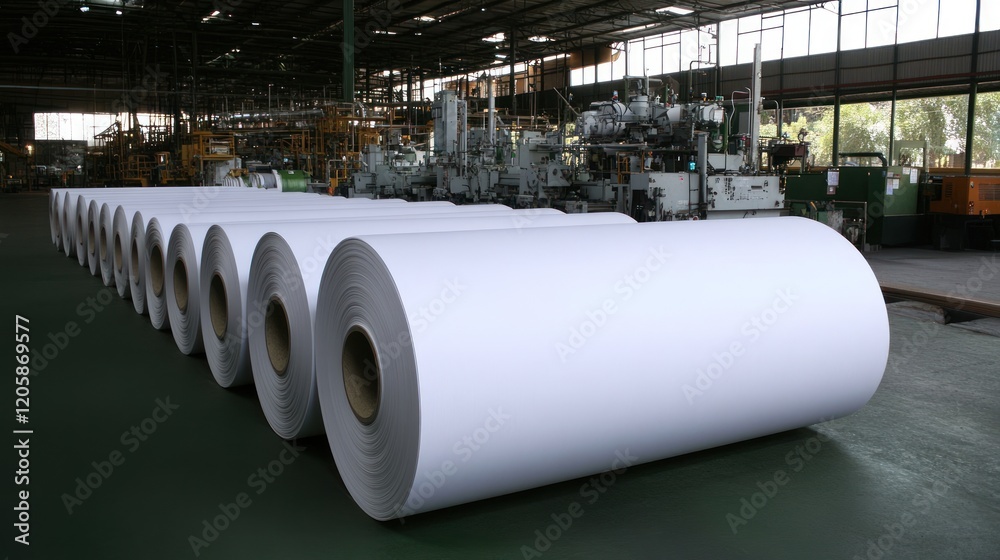 Paper rolls factory floor production line Paper rolls factory floor production line