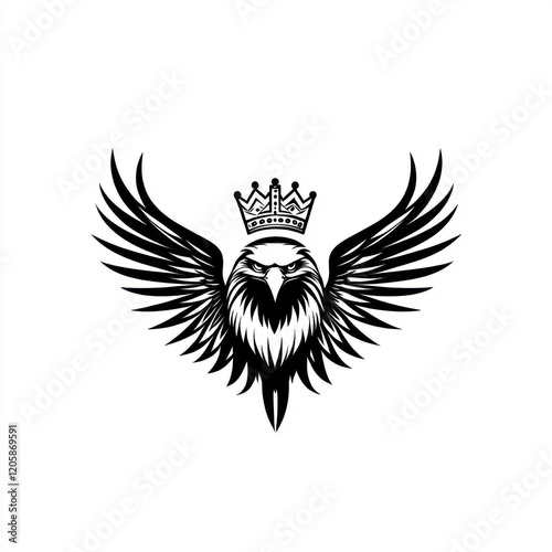 Crowned eagle emblem; majestic bird, wings spread, white background; logo design photo