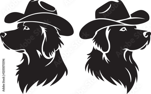 Golden Retriever wearing Cowboy Hat outline silhouette vector illustration bundle | Collection of Cartoon Styled Dog Golden Labrador Retriever Head vector Illustration