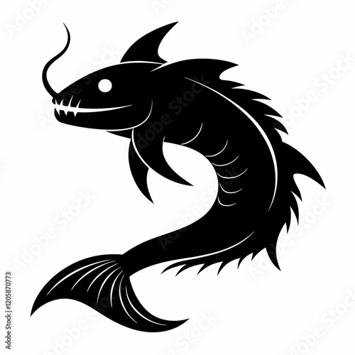 Dragonfish Black Silhouette Vector on White Background