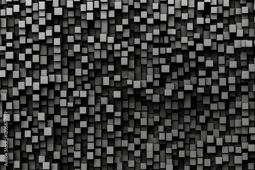 A striking black and white photograph showcasing a meticulously arranged grid of squares, highlighting the beauty of monochrome design
