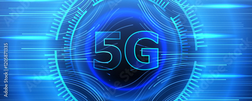 5G banner background. Speed line 5g technology. Wireless data transmission high-speed internet design. Internet wifi network connect vector illustration.