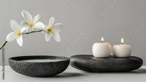 Black stones on white, spa.	
