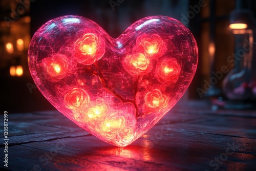 Neon Pink Heart Decoration for Valentine's Day Card Design