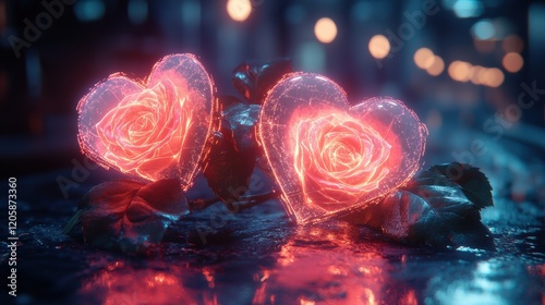 Neon Pink Hearts with Roses for Creative Valentine's Day Card