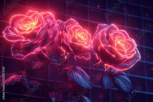 Neon Pink Roses Design for Valentine's Day Card Art