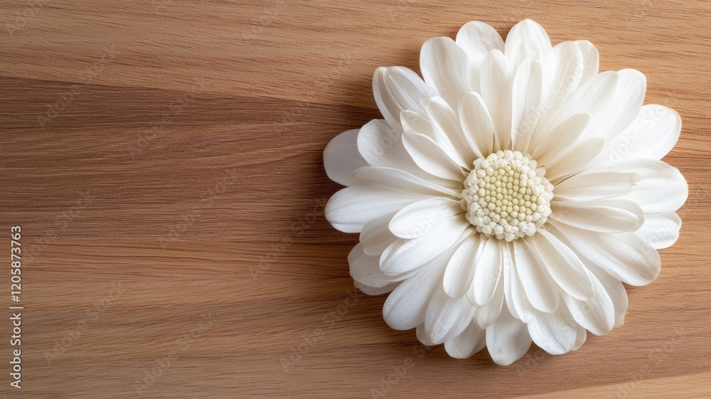 Obraz premium White flower on wooden background showcasing natural elegance