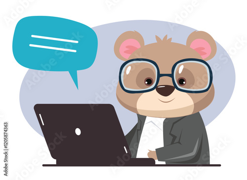 Animals in office suits working at laptop computer business concept. Vector graphic design illustration element